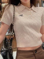 Fast Shipping Spot 2023 Summer New Hot Girl Polo Collar Sweater WomenS Niche Design Sense Short -Sleeved T -Shirt Top