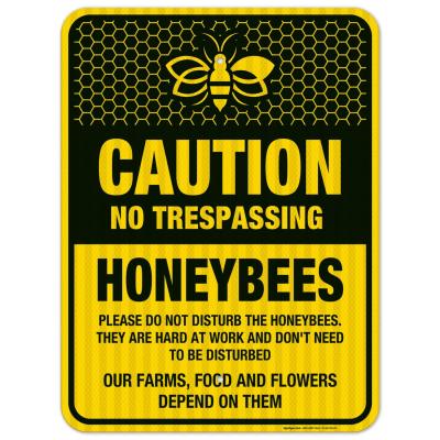 เครื่องหมายผึ้งเตือนห้ามบุกรุกผึ้งสัญลักษณ์การทำงาน M EGP อลูมิเนียมสะท้อนแสงป้องกันการจางหายติดตั้งง่าย IndoorOutdoor ใช้ผลิตในสหรัฐสัญญาณ Sigo