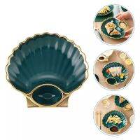 8 inch Dark Green Shell Dinner Plate Under-glazed Ceramic Dinner Dishes Dessert Tray Golden Border Dinnerware Microwave Safe