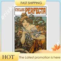 Alphonse Mucha Cycles Perfecta 1902 ป้ายโลหะโปสเตอร์โรงรถคลับป้ายบาร์ที่กำหนดเองดีบุกป้ายโปสเตอร์ 20 * 30 ซม