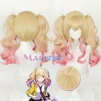 Anime Tenma Saki Cosplay Wig Women Golden Gradient Pink Double Ponytail Heat Resistant Hair Halloween Party Wigs