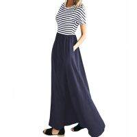 ♂❣ Abito estivo a righe Robe Mujer manica corta o-collo abito lungo lungo spiaggia allentato abiti Casual da donna tasche XXL GV577