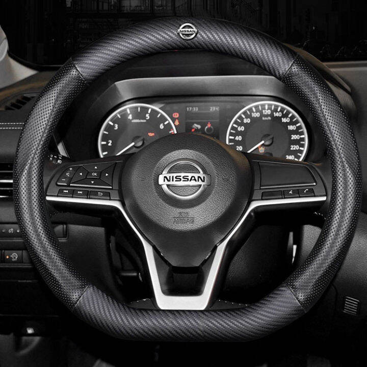 Carbon Fiber Breathable Premium Steering Wheel Cover for Nissan almera Navara Terra Leaf Mrach
