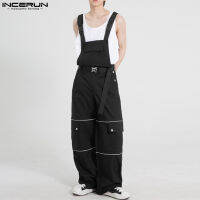 INCERUN 2023สไตล์เกาหลีผู้ชาย Casual Cargo Jumpsuits แฟชั่น Streetwear ขายร้อนชายสีทึบสบาย Rompers S-5XL