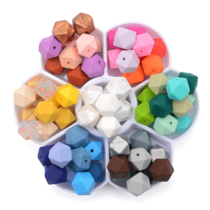 lofca-10pcs-mini-hexagon-silicone-beads-14mm-teether-baby-teething-beads-bpa-free-baby-silicone-toys-for-necklace-making