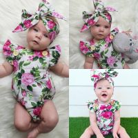 COD DSFERTEREERRE Infant Baby Girl Floral Romper Jumpsuit Bodysuit Headband Outfits Sunsuit Set