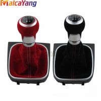 5 Speed 12mm Red Black Soft Suede Leather Gear Stick Shift Knob Boot Kit For Volkswagen V-W Golf 5 6 MK5 MK6 R32 G-TI 04-09