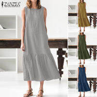 (จัดส่งฟรี)(จัดส่งภายใน 3 วัน) Esolo ZANZEA ผู้หญิงผ้าฝ้ายผ้าลินินหลวมถัง Sundress แขนกุดฉัตรนัวเนียชุด Maxi ยาวสบายๆ #15