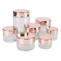 【CW】♀●  6pcs/12pcs 5g/10g/15/20g/30g/50g/100g Tranparents Glass Bottle Eyeshadow Makeup Face with Rose-Gold Lid