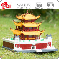 Lezi 8015 World Architecture Yueyang Tower Pavilion Wall Bridge DIY Mini Diamond Blocks อิฐของเล่นสำหรับเด็กไม่มีกล่อง