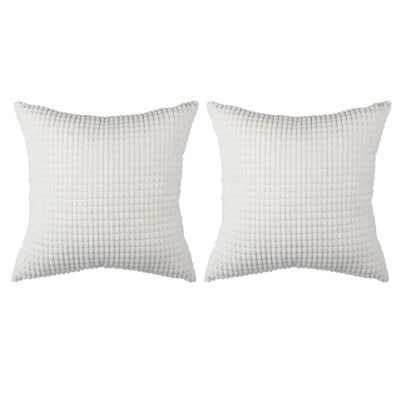 Pack of 2, Corduroy Soft Solid Christmas Decorative Square Throw Pillow Covers Set Cushion Case for Sofa Bedroom Car 18 X 18 Inch/45 X 45 cm Cream White