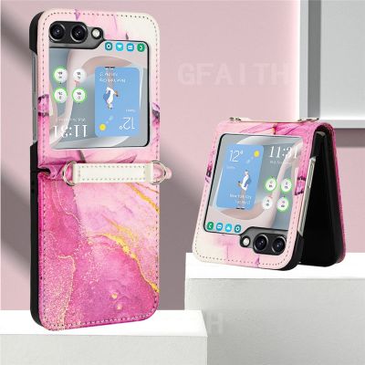 เคสโทรศัพท์มือถือ Samsung Galaxy Z Flip5กระเป๋าหนัง PU การ์ด Flip4กระเป๋าเงินแบบกลับด้านได้ปลอกอ่อนแบบฝาพับลายหินอ่อนหลากสี5 4แบบ