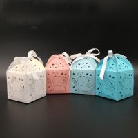 10pcs Laser Cut Elephant Hollow Carriage Favors Box Gifts Candy Boxes With Ribbon Baby Shower Wedding Birthday Party Supplies Gift Wrapping  Bags