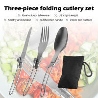 【คลังสินค้าพร้อม】Zir Mall Original Kn-Ife Fork Spoon Stainless Steel Utensil Set 3Pcs Portable Cutlery Set Reusable Flatware Set For Travel/Camping/Office Lunch With Storage Bag