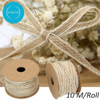 MUMENG 10MRoll Jute Burlap Rolls Hessian Ribbon With Lace Vintage Rustic Wedding Decoration Party DIY Crafts Christmas Gift Packaging