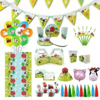 ✜✻☜ Farm Animal Kids Boys Girls Birthday Party Tableware Balloon Candy Box Flag Party Favor Clap Circle Necklace Braclet Ring Gift