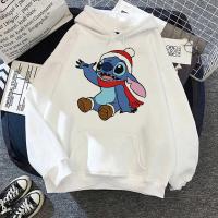 2022 New Disney Funny Stitch Christmas Print Hoodies Women Harajuku Pullovers Cute Kawaii Casual Hooded Sweatshirt Long Sleeves Size Xxs-4Xl