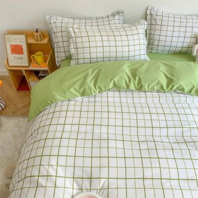 Classic Grid Bedding Set Simple Plaid Duvet Cover Bed Sheet Set Washed Cotton Soft Bed Linens Pillowcase for Child Kids Bedroom