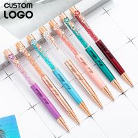 Customized Logo Crystal Diamond Ballpoint Pen Flower Decoration Colored Metal Pen Office Stationery School Supplies Teacher Gift Pens