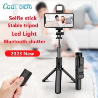 卐☫❅ COOL DIER Selfie Tripod Bluetooth ขาตั้งแบบพกพาขยายได้แบบไร้สายพร้อมไม้เซลฟี่เติมแสงชัตเตอร์ระยะไกลสำหรับสมาร์ทโฟน