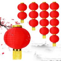 (Sunshine everyday)โคมไฟสีแดงแบบแขวนทำจากผ้าจีนมีพู่ประดับโคมไฟในวันตรุษจีนของตกแต่งบ้าน