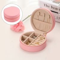 Portable Round Jewelry Box Necklaces Earrings Rings Jewelry Organizer Display Travel Jewelry Case Boxes Pu Leather Storage Box