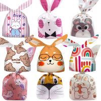 10/20pcs Carton Rabbit Ear Bags Plastic Animal Candy Bags For Kids Birthday Biscuits Candy Packaging DIY Gifts Supplies Gift Wrapping  Bags