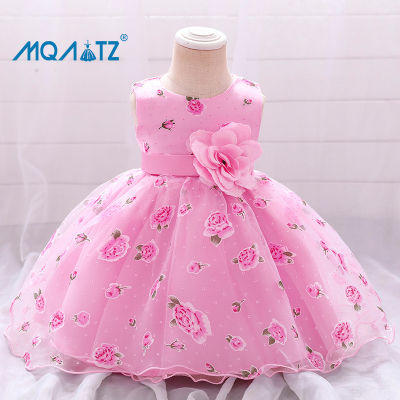 MQATZ Summer Cute Big Flower Baptism First Birthday Dress For Baby Girl White Pink Princess Dresses Party Dress Child Costumes L619XZ
