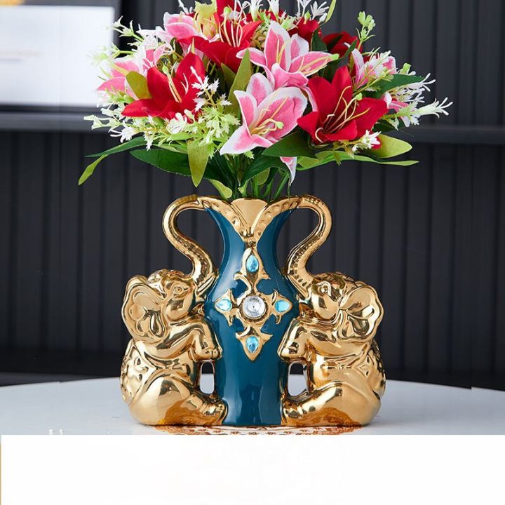 แจกันเซรามิกรูปหงส์ช้างคู่แบบทันสมัย-รูปปั้นบนโต๊ะในห้องนั่งเล่นดอกไม้ปลอมในบ้านงานฝีมือของตกแต่งโต๊ะคาเฟ่-heyuan-future