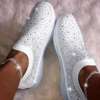 ✐ Comemore Frauen Strass Turnschuhe Frauen Kristall Neue Bling Kristall Weiche Sohle Sommer Schuhe Atmungsaktive Damen Casual Wohnungen Müßiggänger