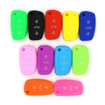 dfthrghd Silicone Car Key Cover Fit For Audi a1 a3 a4 a5 a6 a7 a8 r8 Tt s5 s6 s7 s8 Sq5 q5 q7 Rs5 Fold Flip Remote Keychain Case Fob