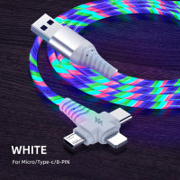 สาย Usb ไฟเรืองแสงการไหล3in1 3in1ไมโคร USB LED ชนิด C ที่ชาร์จโทรศัพท์8ขา