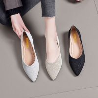 Sepatu Flat Lancip รองเท้าผู้หญิงแบบใหม่รองเท้าสำหรับทำงานแฟชั่นมีประกายสีแดง,รองเท้าแฟชั่นใส่ได้หลายโอกาส