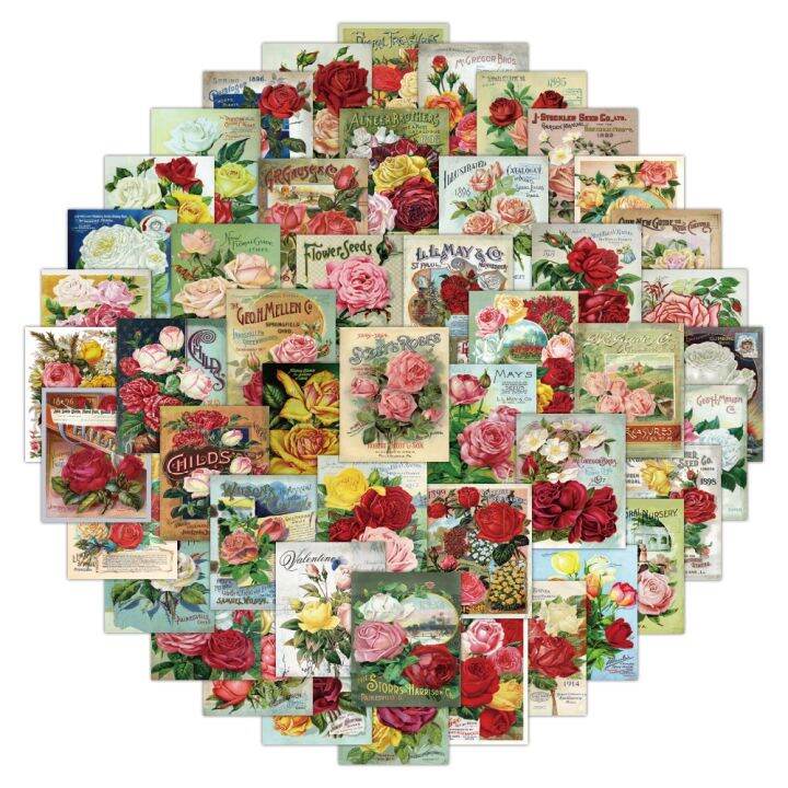 10-30-58pcs-vintage-sticker-poster-magazine-rose-flower-pattern-for-car-motorcycle-luggage-skateboard-travel-laptop-doodle