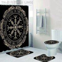 【CW】ஐ  Set Helm of Awe Icelandic Magical Staves Scandinavian Shower Curtain Vegvisir Mats Rugs