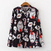 COD DSFERTRETRE Women Vintage Cartoon Print Loose Long Sleeve Shirt