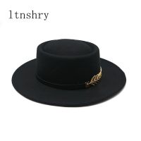 New Big Brim Hats For Women British Style Vintage Church Hats Lady Flat Brim Fedoras Autumn Winter Womens Man Felt Hat Jazz Cap