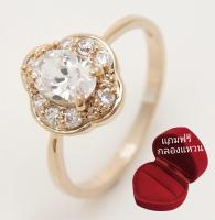 99ส่งฟรีเก็บโค้ดใต้รูป แหวนเคลือบทองคำ 14K หัวแหวนดอกไม้ White Sapphire, Oval Cut, Flower Style ขนาดแหวนเบอร์ 7.5     วัสดุ : 14 K Real Gold Plated, Bonded  Gemstone : White Sapphire, Oval Cut  Main stone ขนาด 8*5 mm