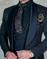 SZMANLIZI MALE COSTUMES Mens Wedding Suits 2022 Custom Made Black Floral Smoking Tuxedo Jacket 3 Piece Groom Terno Suits For Men