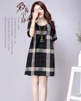 พร้อมส่งจากไทยชุดเดรสสั้น แขนสั้นสไตล์ญี่ปุ่น  ZASHION Japanese Big Checkered Plus Size Dress