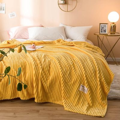 Blankets for Beds Solid Yellow Color Soft Warm 300GSM Plaid Square Flannel Blanket On the Bed Thickness Throw Blanket