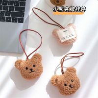 Cute Plush Little Bear Head Keychain Kawaii Name Tag Pompom Cartoon Pendant Key Ring Headphone Case Bag Decoration Jewelry