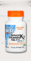 Doctors Best, Natural Vitamin K2 MK-7 with MenaQ7, size 45 mcg, containing 60 vegetable capsules.