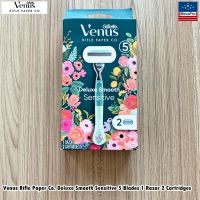 Gillette® Venus Rifle Paper Co. Deluxe Smooth Sensitive 5 Blades 1 Razor 2 Cartridges ยิลเลตต์ วีนัส ชุดมีดโกน สำหรับผู้หญิง