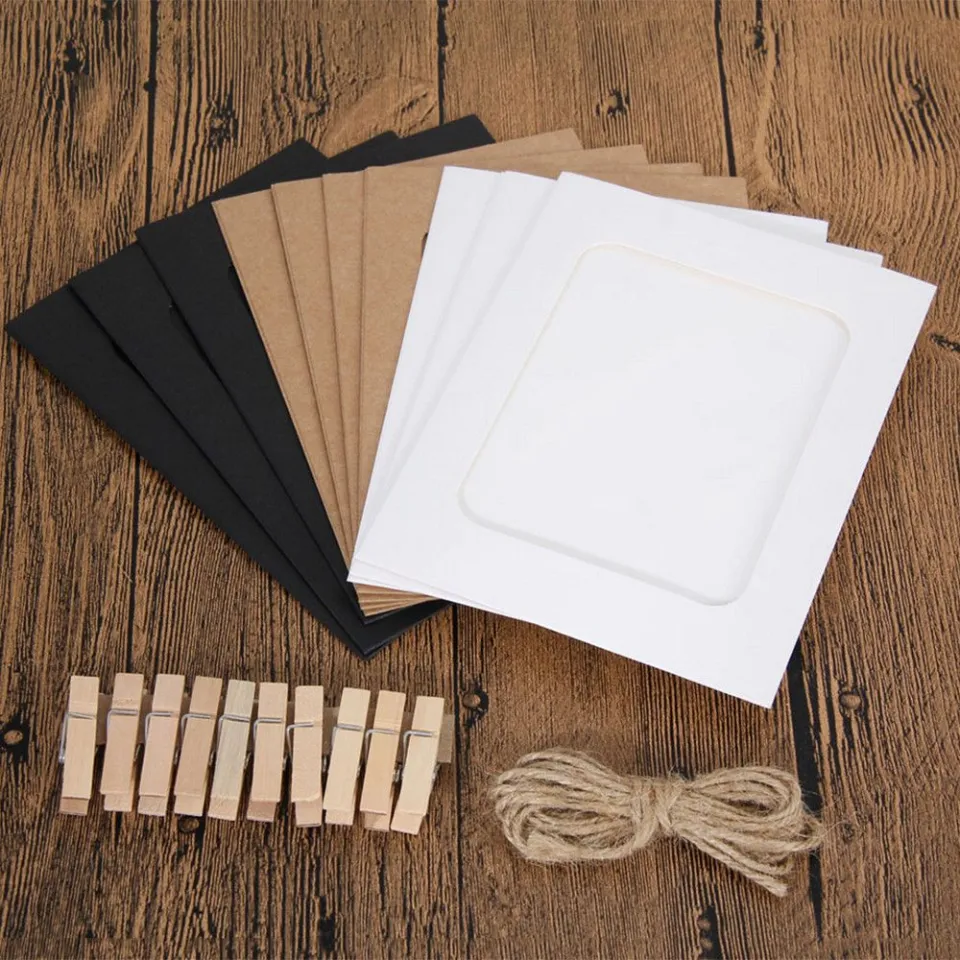 Paper Photo Frame 4x6 Kraft Paper Picture Frames 10 PCS DIY Cardboard Photo  Frames with Wood Clips and Jute Twine (4X6 Inch 10 PCS, 10 Colors)