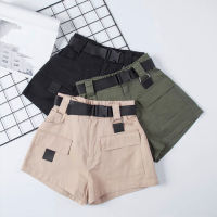 High Waist Wide Leg Cargo Womens Shorts Vintage Sashes Solid Khaki Pocket Women Shorts  Summer Fashion NEW Casual Clothes