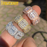Gold Silver Color Square CZ Zircon Wedding Engagemet Ring For Men Women Jewelry Iced Out Bling Baguette CZ Eternity Band Ring