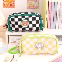 Kawaii Plaid Pencil Cases Large Capacity Pouch Cute Bag Box Back To School Supplies Korean Organizer Stationery