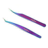 2 piecesset Rainbow eyelahs extension tweezer colorful volume lashes tweezers Anti-static CurvedBent Curler Make up Tools