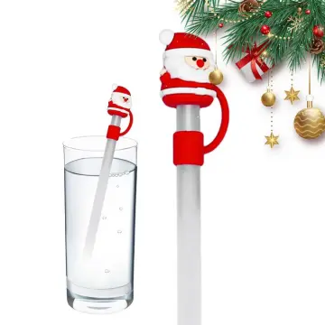 Christmas Straw Cover Cap 10mm Reusable Silicone Straw Topper Dustproof  Straw Decor Drinking Dust Cap for